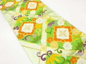 アンティーク　斜め格子に花唐草模様織り出し袋帯（材料）